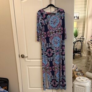 Lilly Pulitzer Navy and Pink Floral Maxi Dress